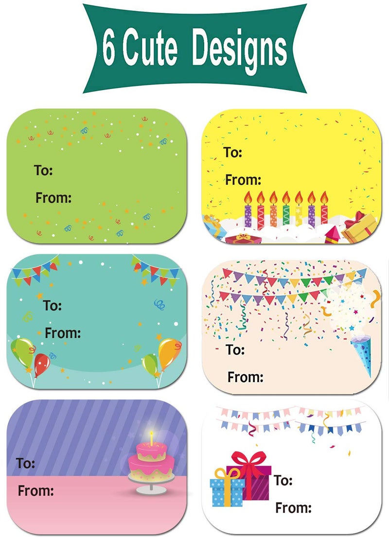 wootile Happy Birthday Present Stickers 1.5 x 2 Inch Happy Birthday to from Gift Labels - 300 Pcs Happy Birthdays Stickers for Birthdays Party Favors,Shower,Christmas Festival Holiday Presents 6 Designs - Image 3